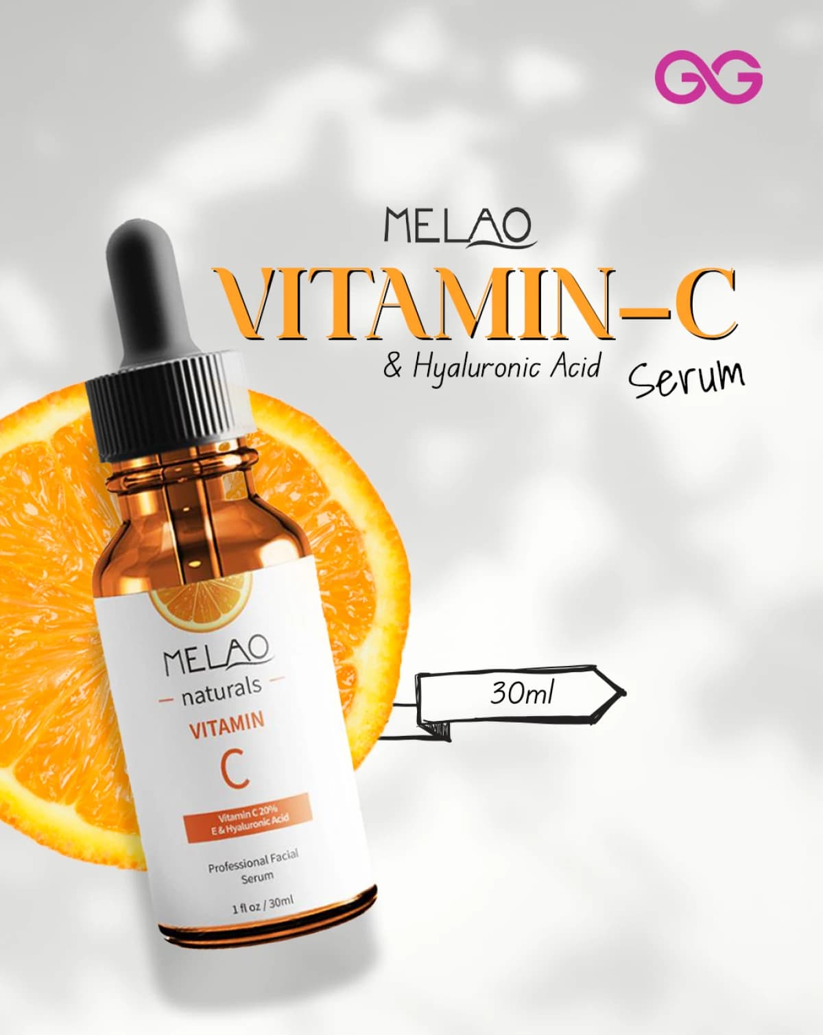 Melao Vitamin C Serum 20% E & Hyaluronic Acid 30ml