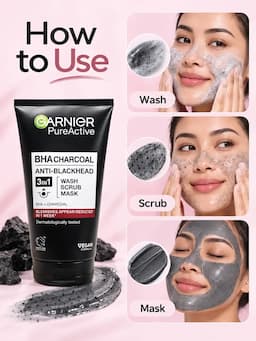 Garnier Pure Active BHA Charcoal 3in1 Wash Scrub Mask 150ml