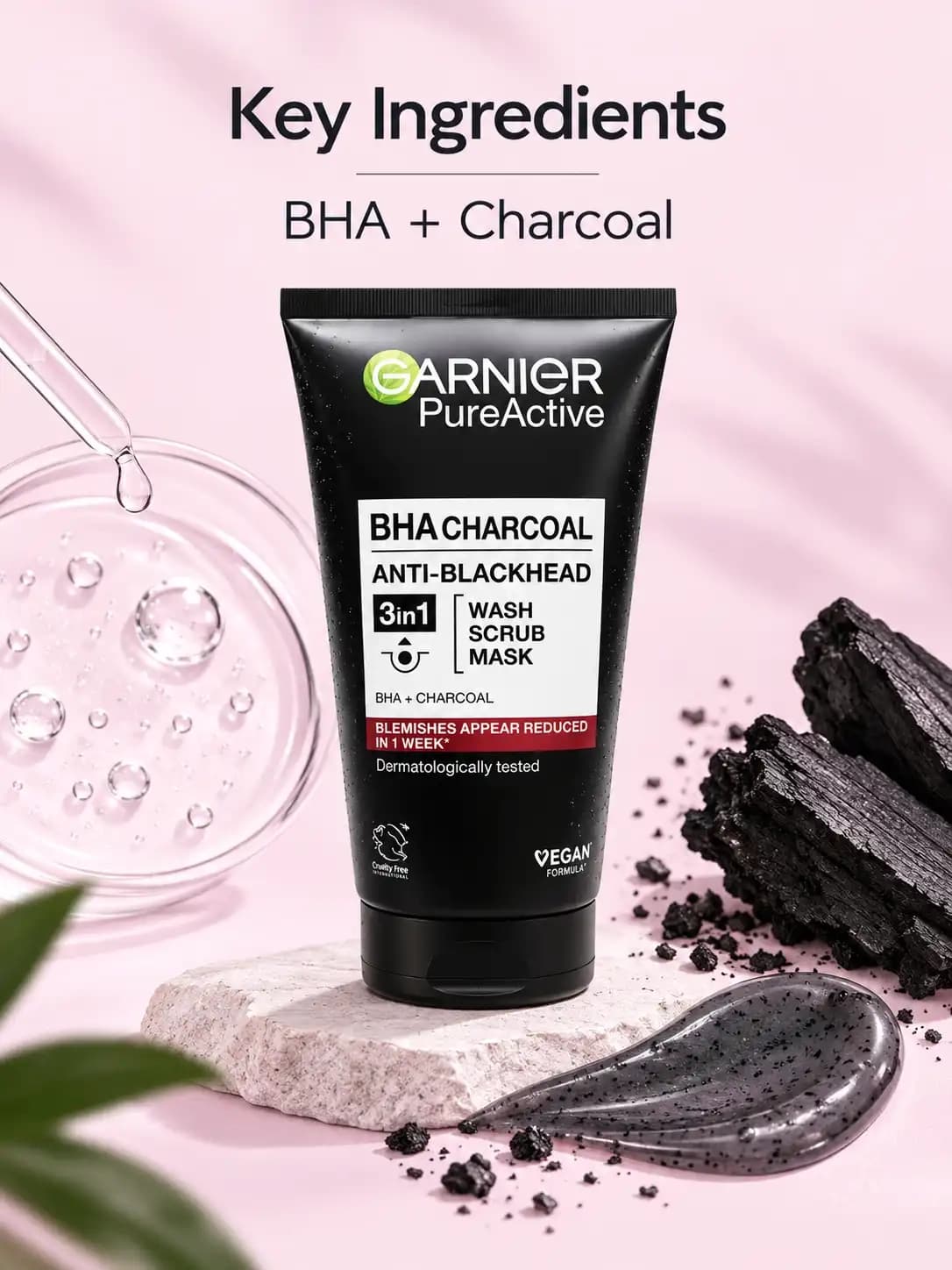 Garnier Pure Active BHA Charcoal 3in1 Wash Scrub Mask 150ml
